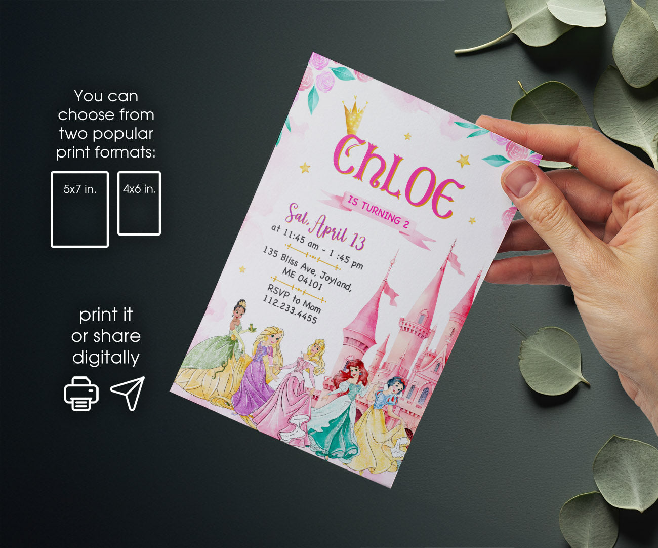 Disney Princess customizable invitation template | Share or Print | girl | MP292