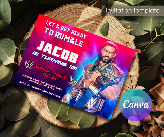 Wrestling WWE WrestleMania customizable invitation template | Share or Print | boy | GJ030