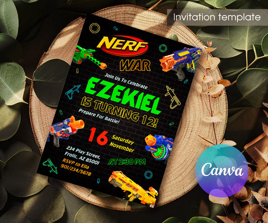 NERF Dart Wars customizable invitation template | Share or Print | boy | PZ192