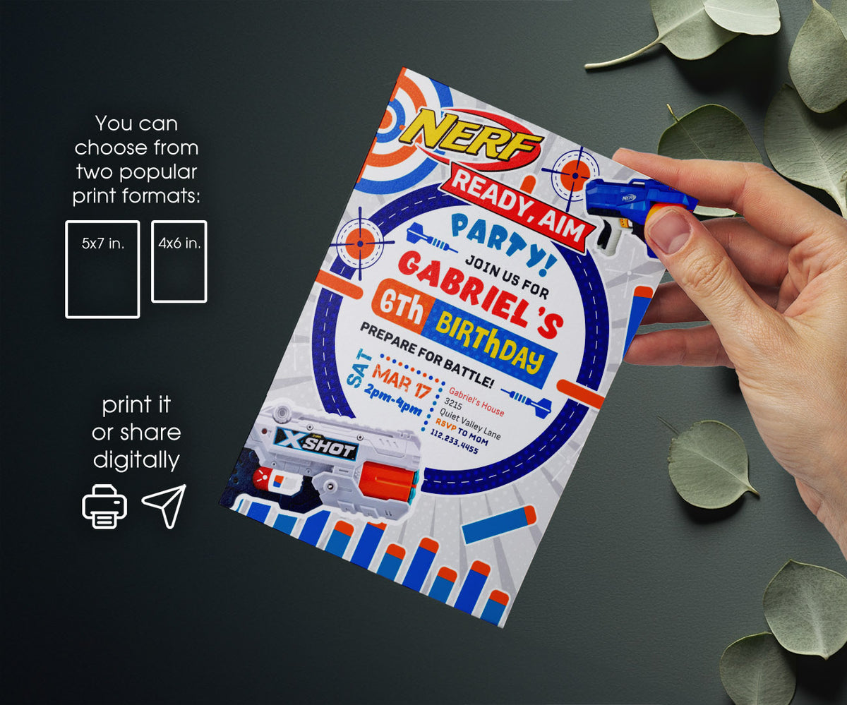 NERF Dart Wars customizable invitation template | Share or Print | boy | OB300
