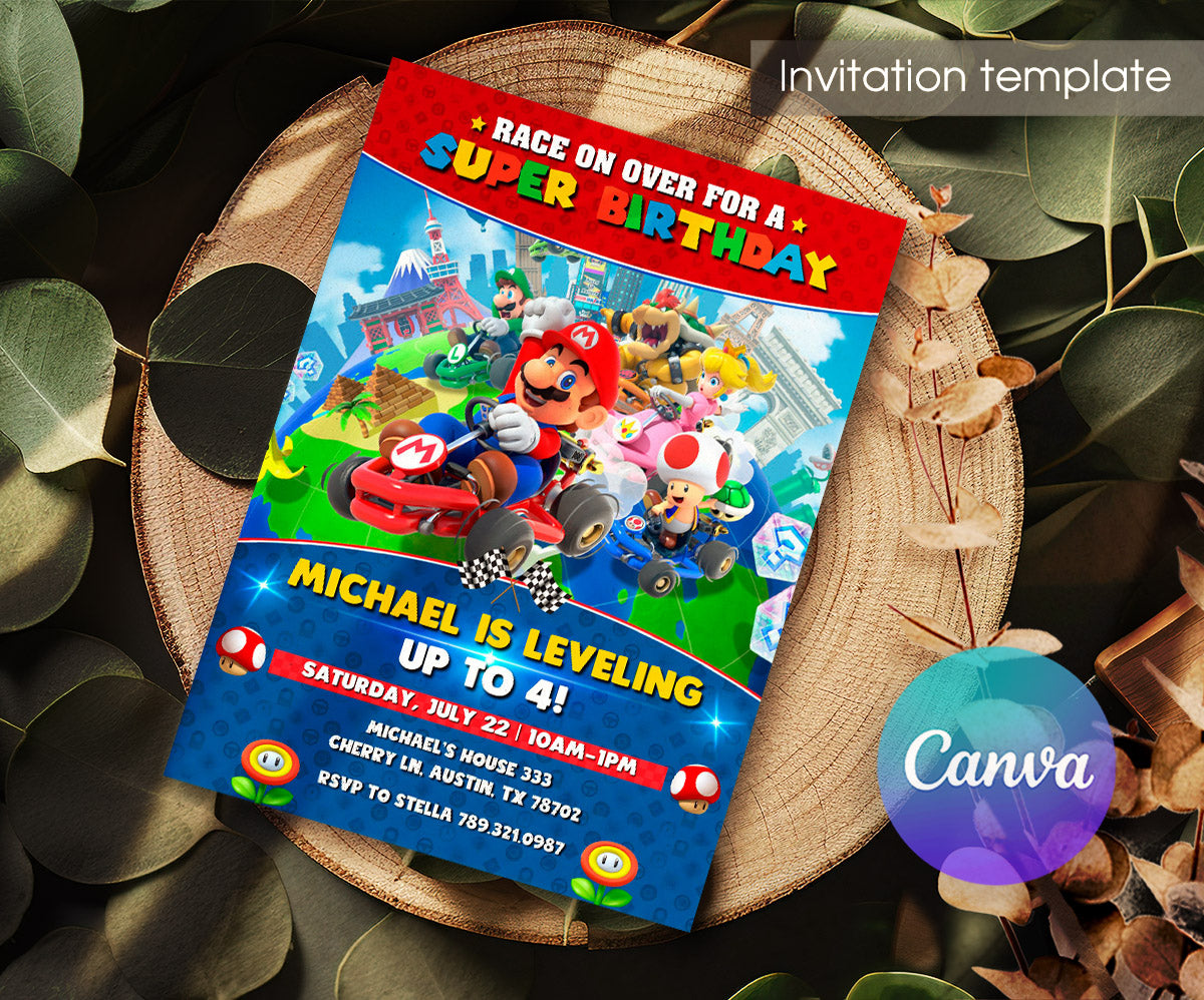 Mario Kart Gamer customizable invitation template | Share or Print | boy | WU211