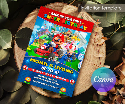 Mario Kart Gamer customizable invitation template | Share or Print | boy | WU211
