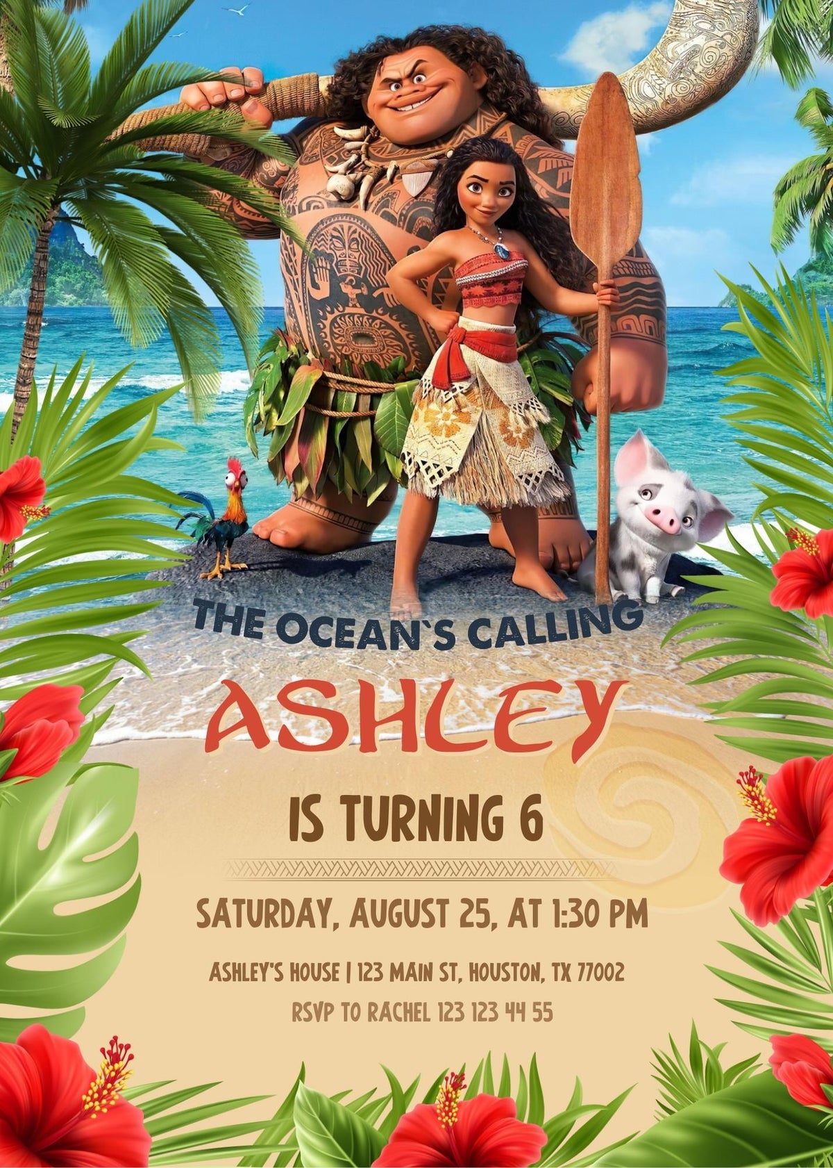 Moana Princess customizable invitation template | Share or Print | girl | DB774