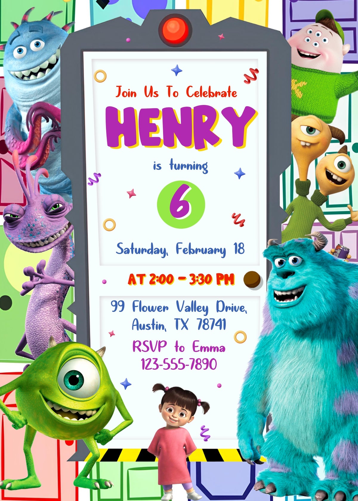 Monsters, Inc. customizable invitation template | Share or Print | IW715