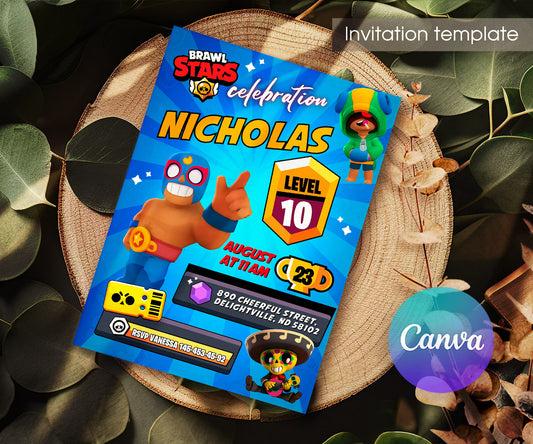 Brawl Stars Gamer customizable invitation template | Share or Print | GJ990