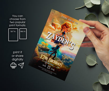 Legend of Zelda Gamer customizable invitation template | Share or Print | KW629