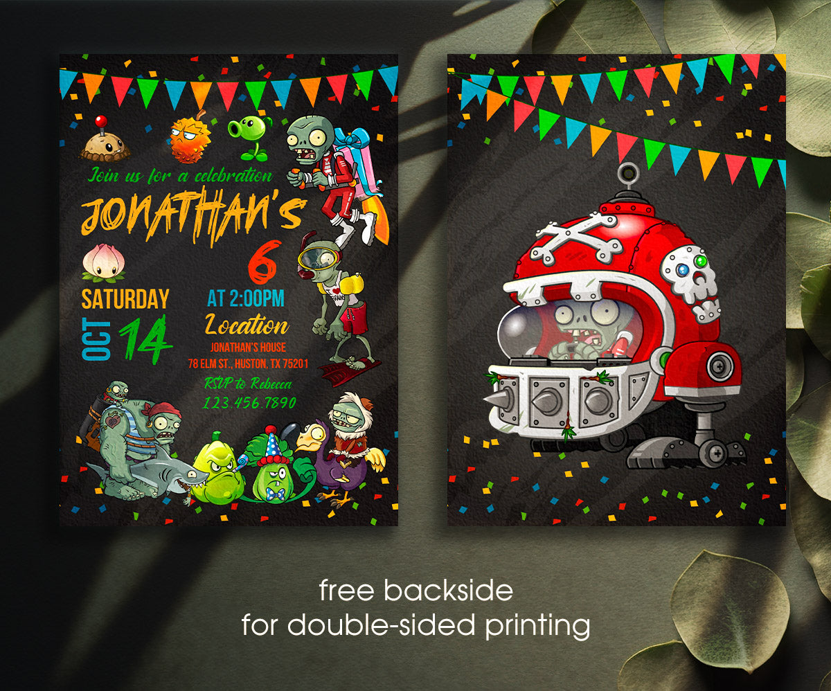 Plans vs Zombies Halloween customizable invitation template | Share or Print | MC004