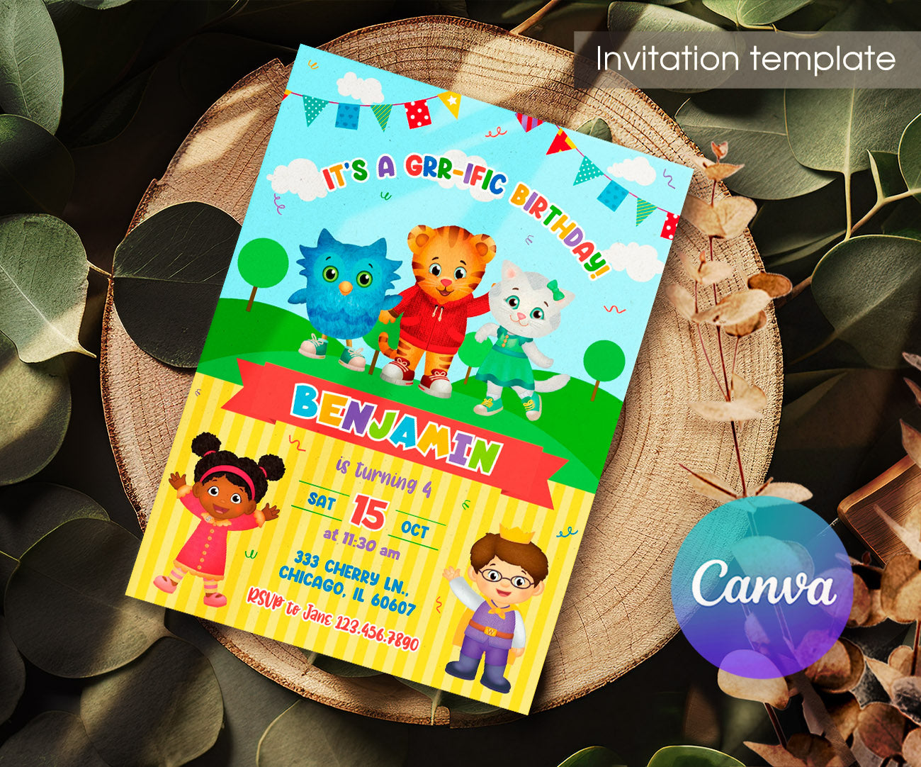 Daniel Tiger's Neighborhood customizable invitation template | Share or Print | KQ869