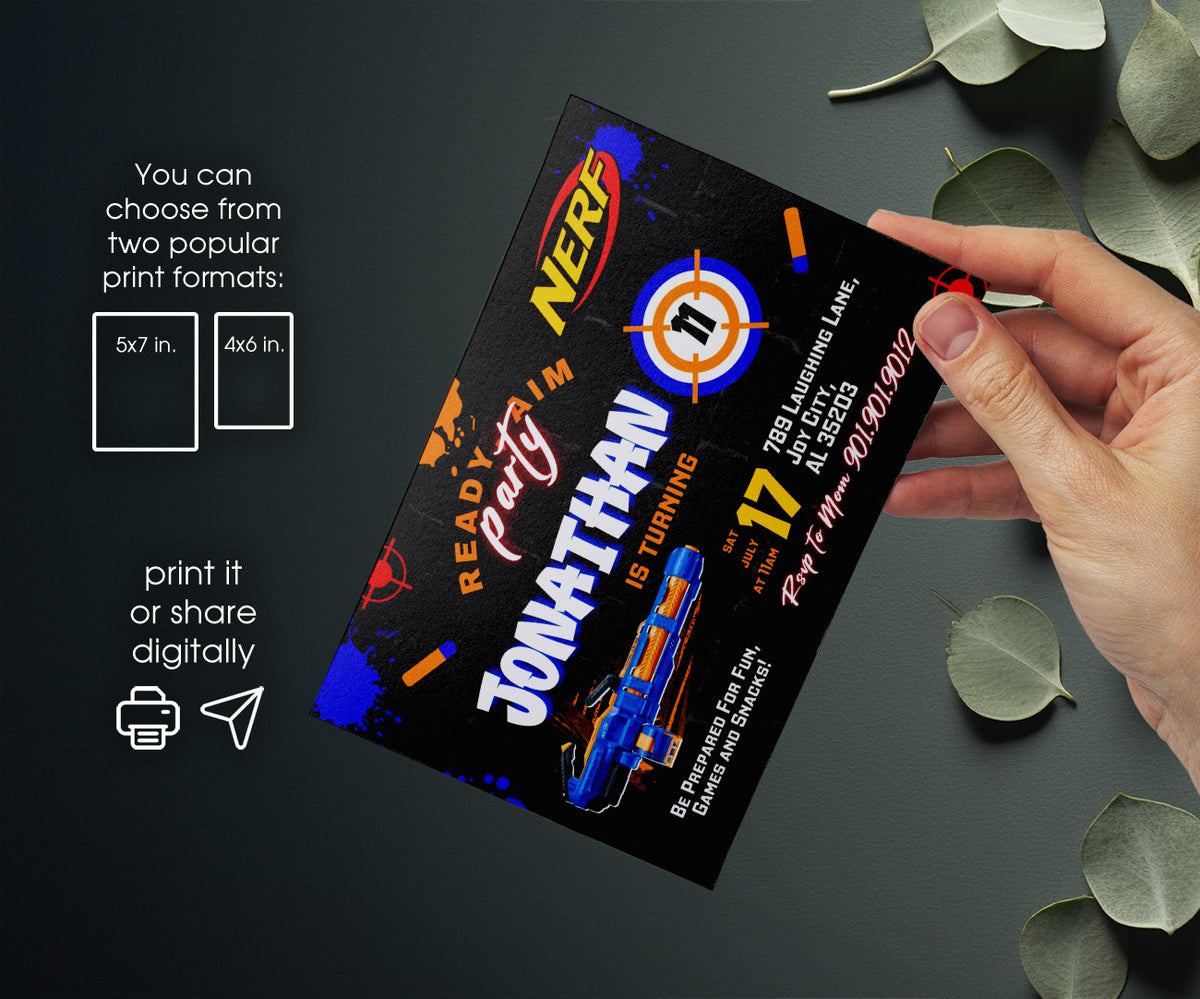 NERF Dart Wars customizable invitation template | Share or Print | boy | TQ942