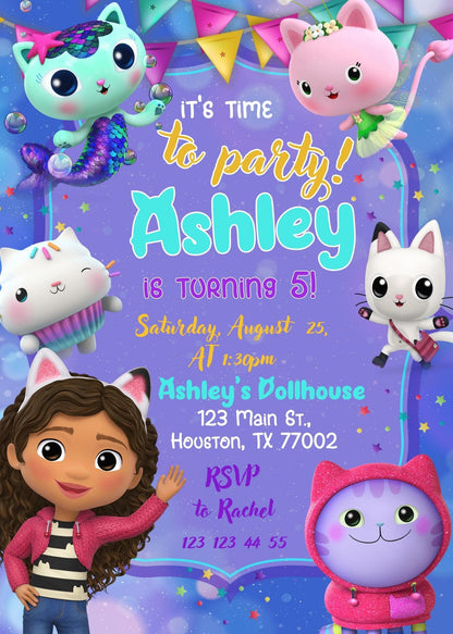 Gabby's Dollhouse Kitten customizable invitation template | Share or Print | girl | GU572