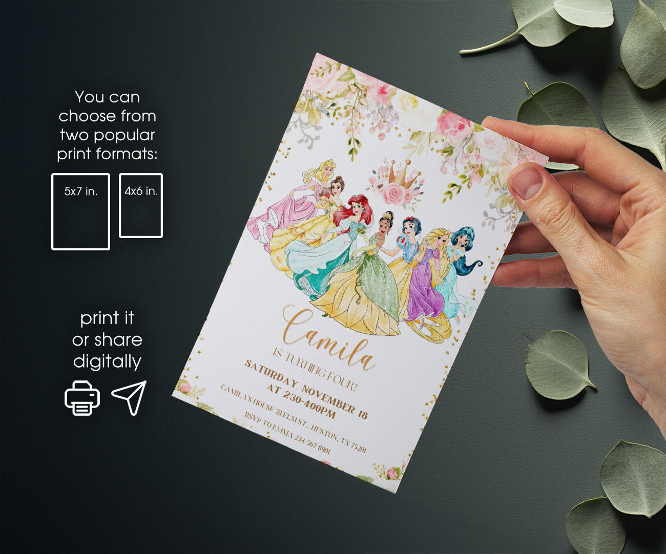 Disney Princess customizable invitation template | Share or Print | girl | XW695