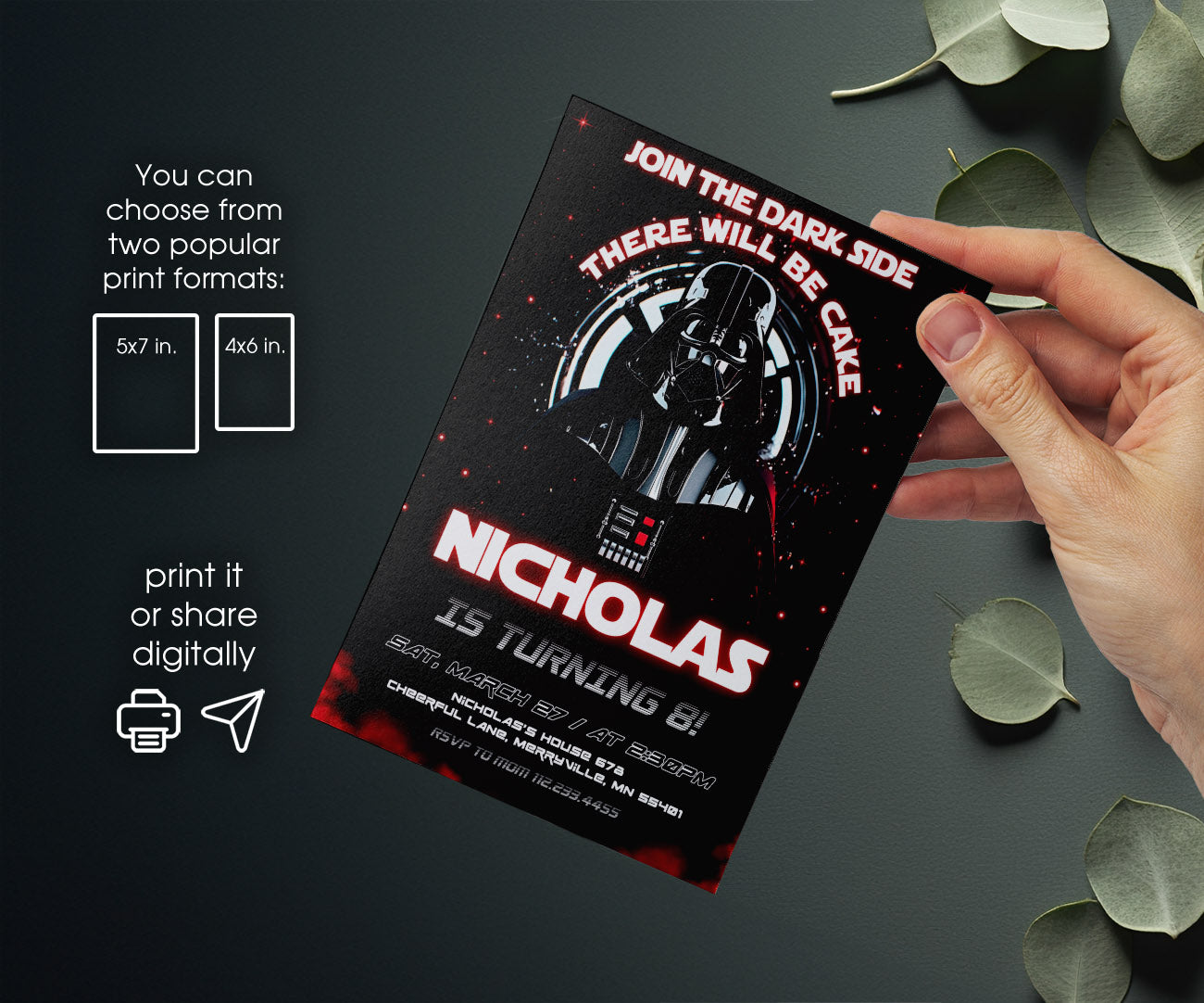 Star Wars Darth Vader customizable invitation template | Share or Print | boy | DA288