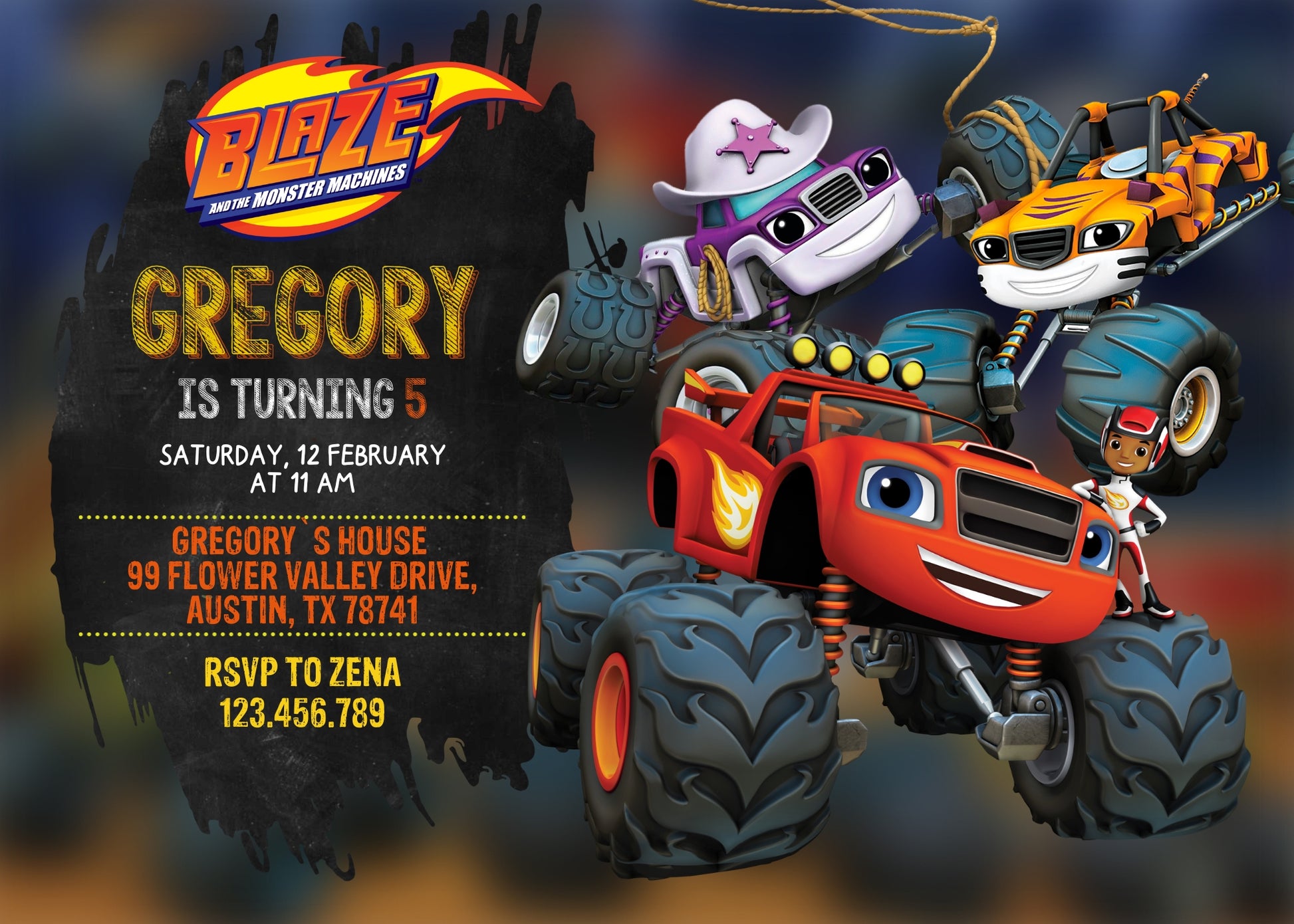 Blaze Monster Machines Trucks customizable invitation template | Share or Print | boy | UM041
