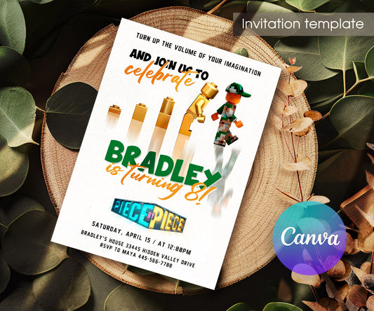 Lego Piece by Piece customizable invitation template | Share or Print | XG134