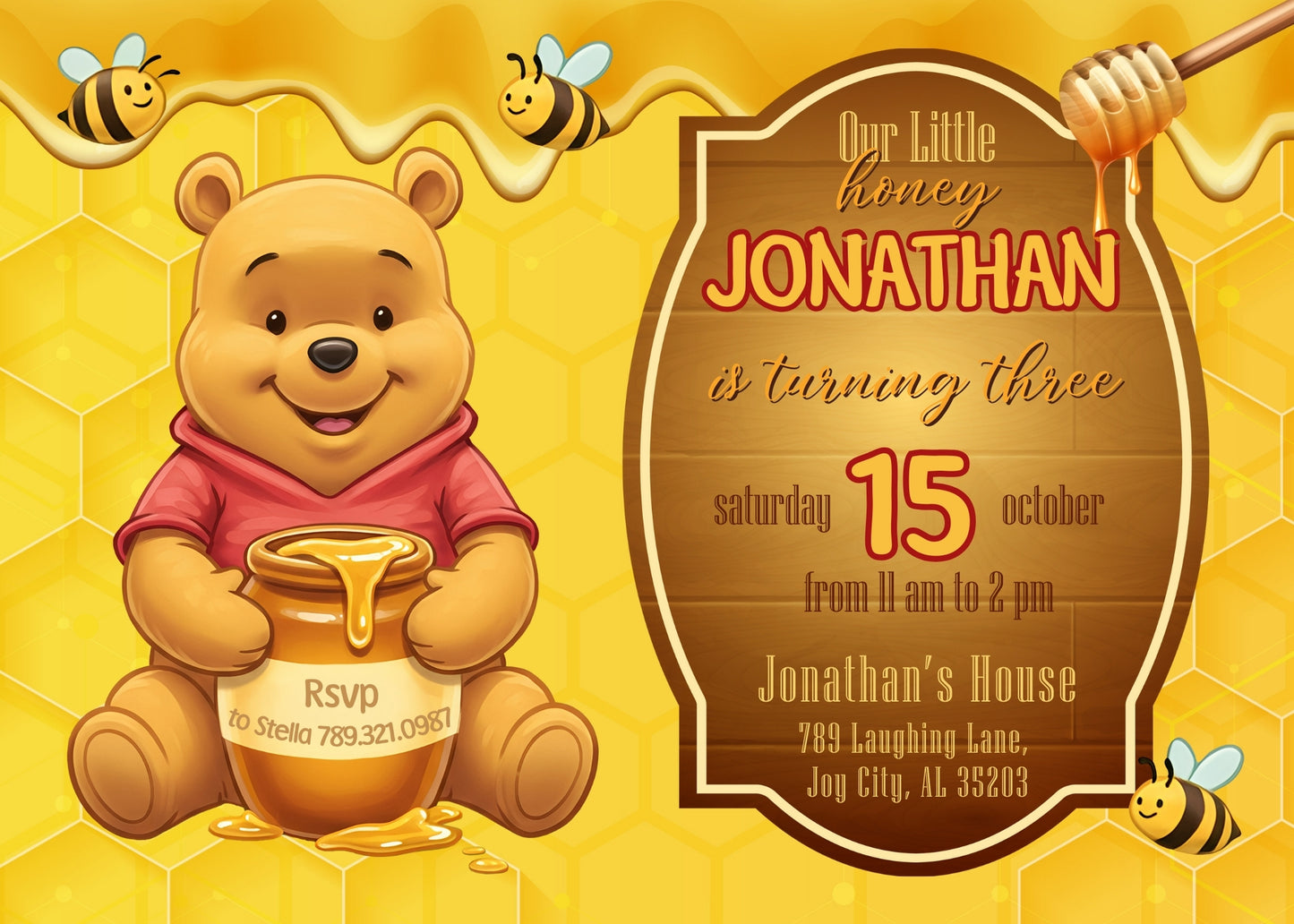 Winnie the Pooh customizable invitation template | Share or Print | EQ308