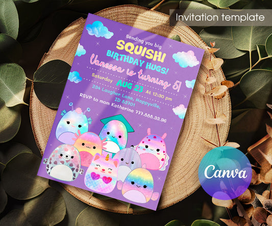 Squishmallows customizable invitation template | Share or Print | UJ739