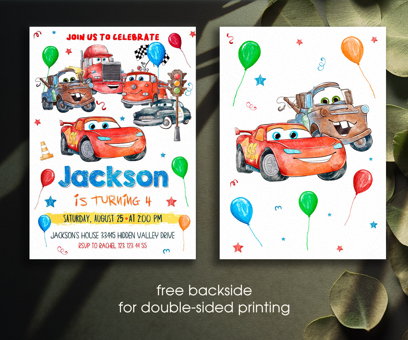 Cars Lightning McQueen customizable invitation template | Share or Print | boy | UA045