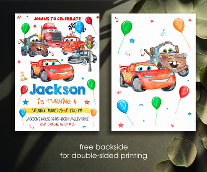 Cars Lightning McQueen customizable invitation template | Share or Print | boy | UA045