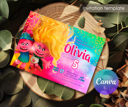 Trolls Poppy customizable invitation template | Share or Print | AW434
