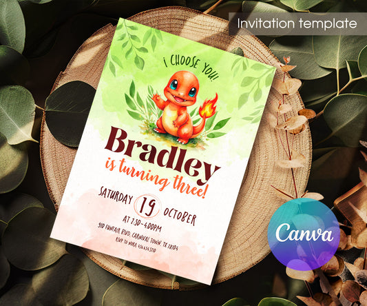 Charmander Pokemon Anime customizable invitation template | Share or Print | YM610