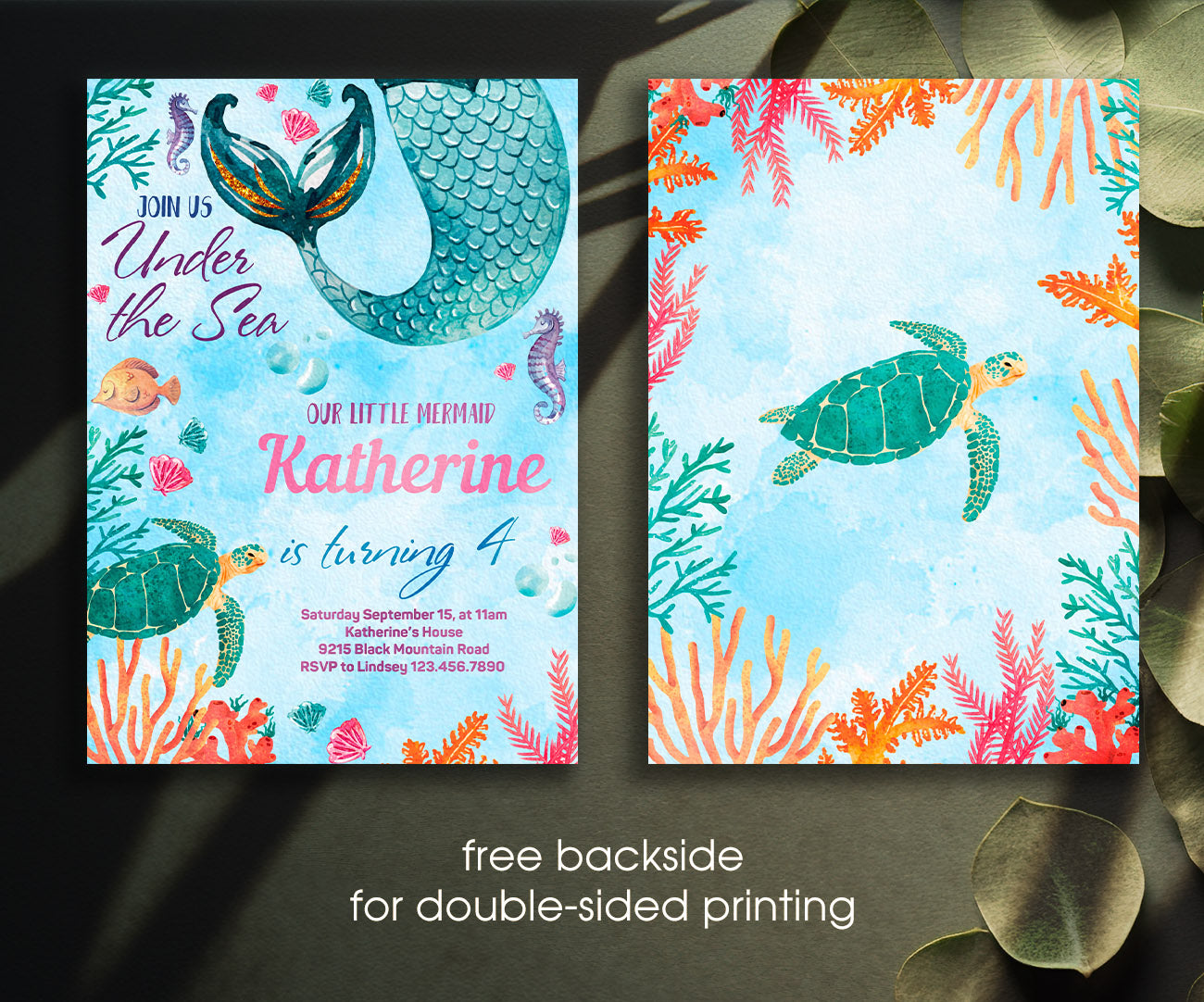 The Little Mermaid Ariel customizable invitation template | Share or Print | girl | FG096