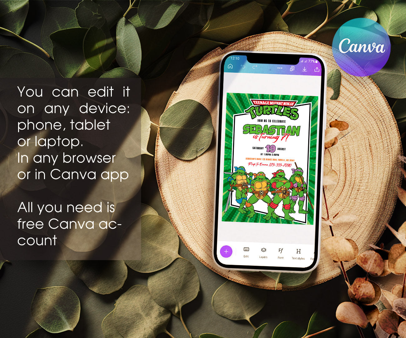 Teenage Mutant Ninja Turtles customizable invitation template | Share or Print | boy | JM184