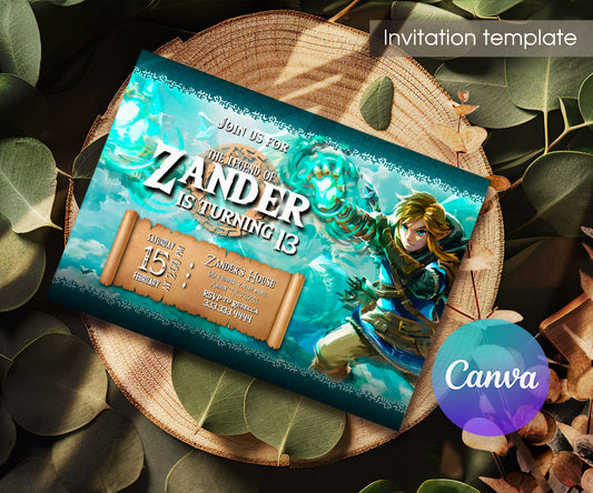 Legend of Zelda Gamer customizable invitation template | Share or Print | SU913