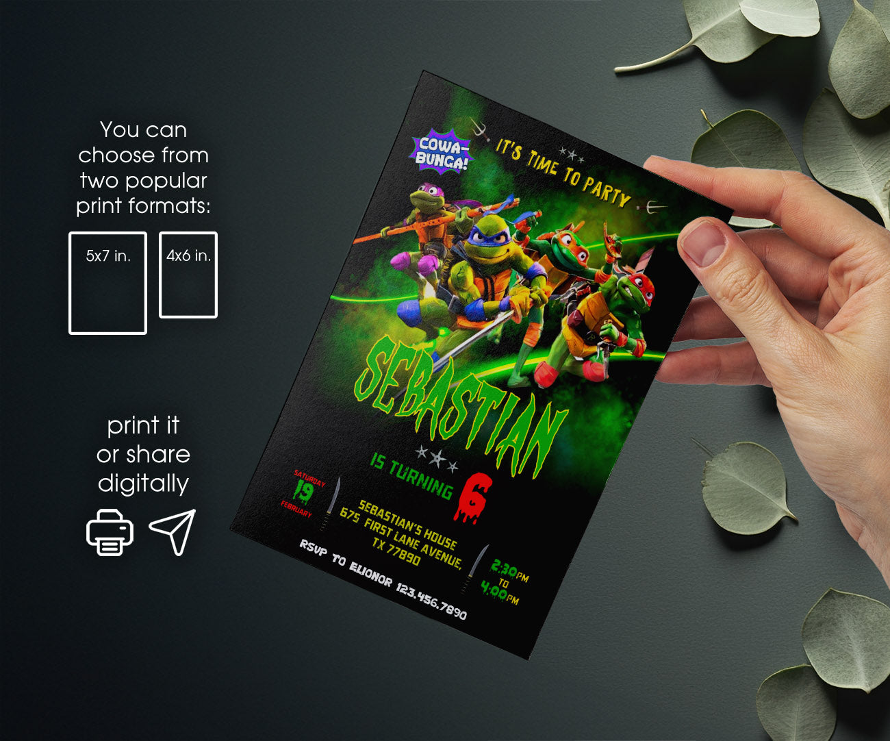 Teenage Mutant Ninja Turtles Mutant Mayhem customizable invitation template | Share or Print | boy | ZH049