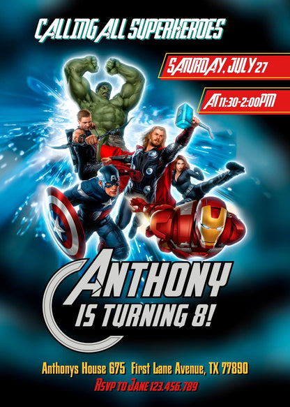 Avengers Marvel Superhero customizable invitation template | Share or Print | boy | JV453