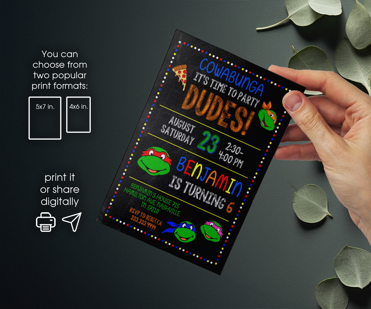 Teenage Mutant Ninja Turtles customizable invitation template | Share or Print | boy | WS359