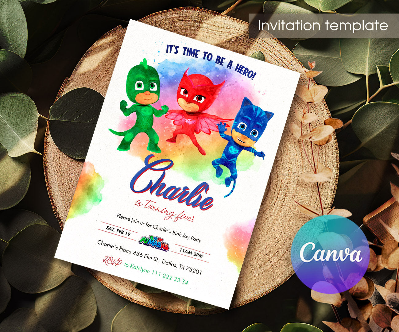 PJ Masks customizable invitation template | Share or Print | BT843