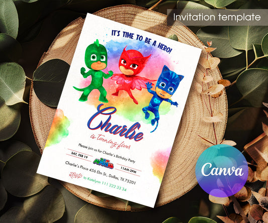PJ Masks customizable invitation template | Share or Print | BT843