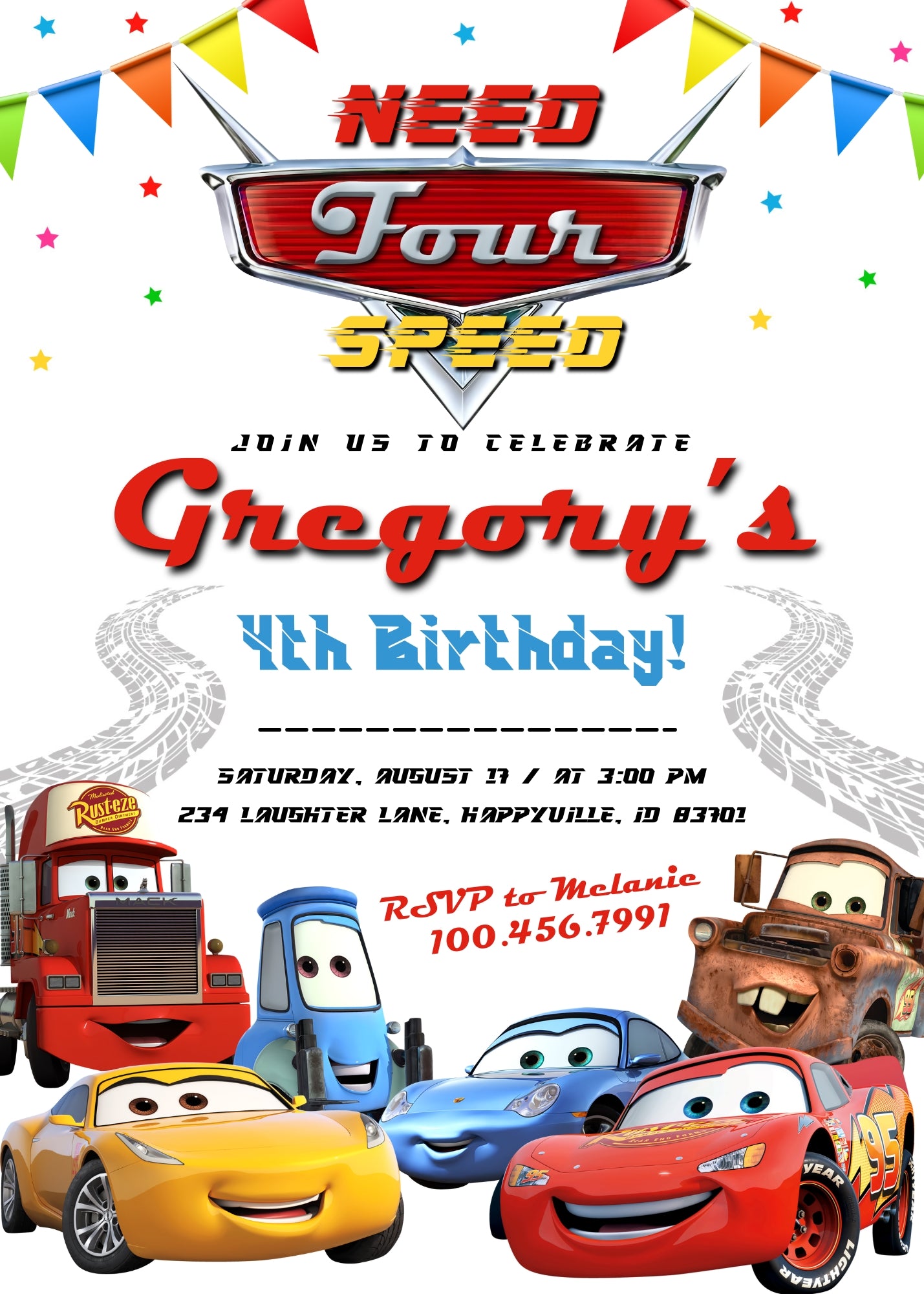 Cars Lightning Mcqueen Four customizable invitation template | Share or Print | boy | HU461