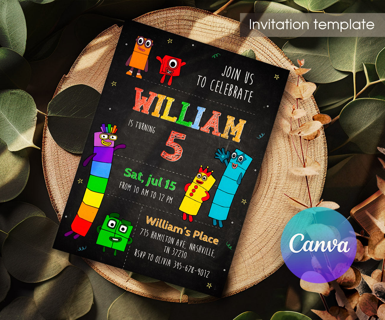 Numberblocks customizable invitation template | Share or Print | XR662