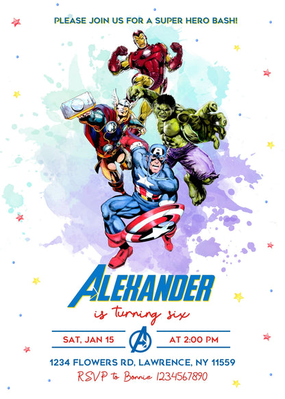 Avengers Marvel Superhero customizable invitation template | Share or Print | boy | KR766