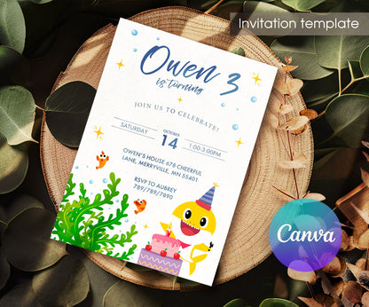 Baby Shark customizable invitation template | Share or Print | KN789