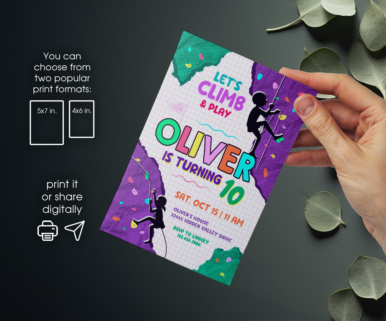 Rock Climbing customizable invitation template | Share or Print | UJ074