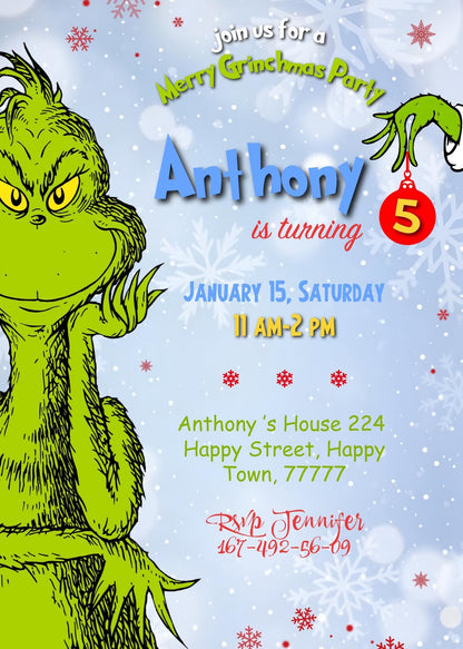 The Grinch  Merry Grinchmas customizable invitation template | Share or Print | JD741