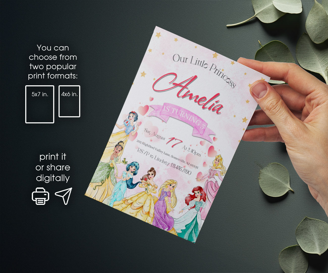 Disney Princess customizable invitation template | Share or Print | girl | AB182
