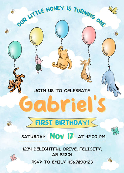 Winnie the Pooh customizable invitation template | Share or Print | XW656