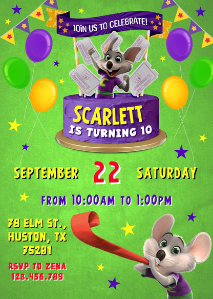Chuck E. Cheese customizable invitation template | Share or Print | GG221