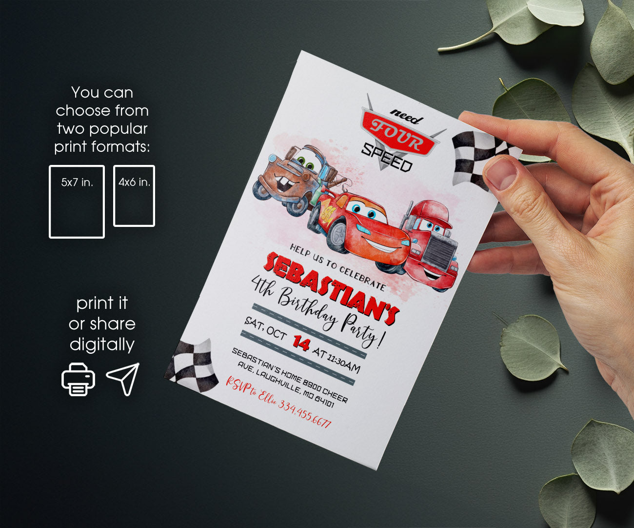 Cars Lightning Mcqueen Four customizable invitation template | Share or Print | boy | SV725