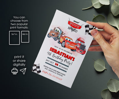 Cars Lightning Mcqueen Four customizable invitation template | Share or Print | boy | SV725