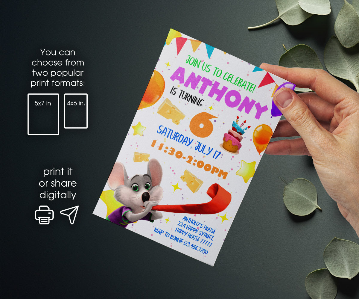Chuck E. Cheese customizable invitation template | Share or Print | YC663