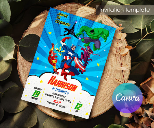 Avengers Marvel Superhero customizable invitation template | Share or Print | boy | QH437