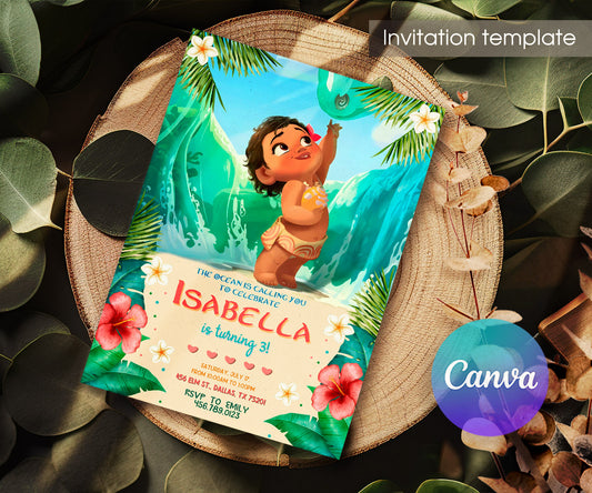 Moana Princess customizable invitation template | Share or Print | girl | EM837