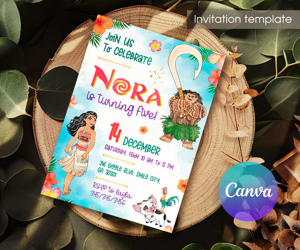 Moana Princess customizable invitation template | Share or Print | girl | VQ461