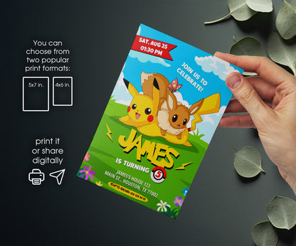 Pokemon Pikachu customizable invitation template | Share or Print | CP568