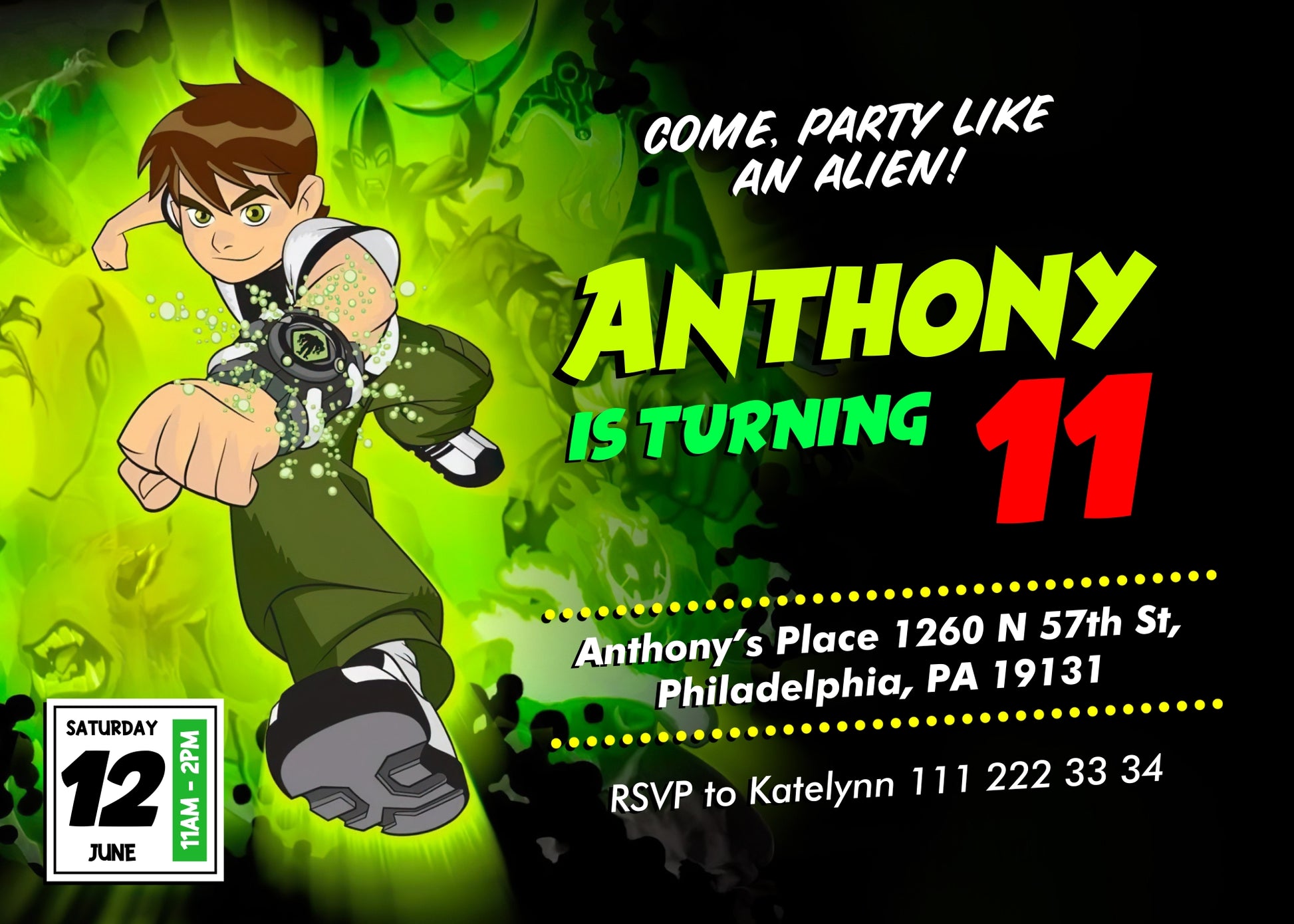 Ben 10 Alien Force customizable invitation template | Share or Print | boy | HF446