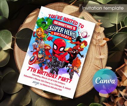 Avengers Marvel Superhero customizable invitation template | Share or Print | boy | WG375